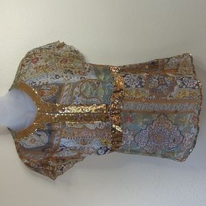 Women's WD.NY Embellished Gold Sheer Blouse Top Silk, Size 8
